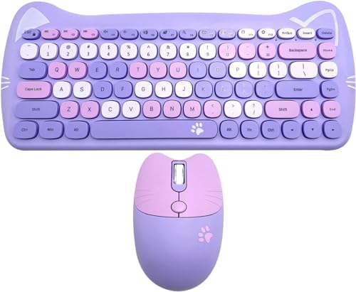 Souris et clavier sans fil chat violet taro, le cadeau mignon idéal pour équiper un PC