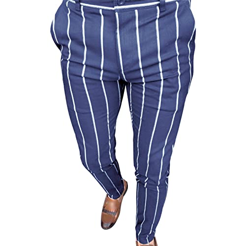 Maiyifu-GJ Men's Striped Modern Chino Pants Casual Slim Fit Skinny Stretch Dress Pant Business Golf Tapered Trousers