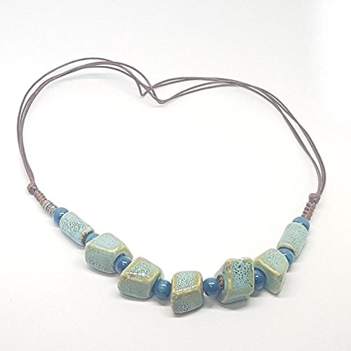 Arcam Collar Piedras Celeste Cordón Fino Marron