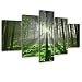 5 Panel Forest Wall Art for Office Decor, SZ Fantastic Spring Morning Sunrise Picture Canvas Prints of Nice Sunshine Peeking Through Rainforest (Waterproof Artwork, 1" Thick, Bracket Mounted, Large)