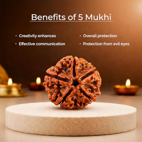 Image of Divine Hindu Original 5 Mukhi (Five Face) Indonesia Rudraksha |Panch Mukhi Rudraksh Bead for Meditation, Protection & Spiritual Growth | Natural Rudraksha for Men & Women | Prayer Bead for Success
