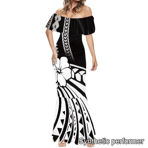 Image of Polynesian Dresses for Women Off Shoulder Maxi Dress Puletasi Samoan Dresses S-7XL