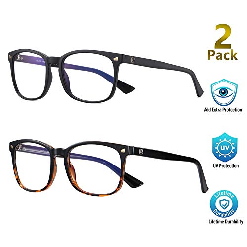 Image of DUCO Blue Light Blocking Glasses 2 Pack Computer Gaming Glasses Women Men Blue Light Blocker Eyeglasses Square Frame Anti Eye Eyestrain 5201S