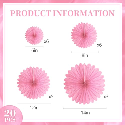 Image of 20 Pcs Pink Hanging Paper Fan, Hanging Honeycomb Round Paper Fans for Weddings, Birthdays, Valentine's Day, Baby Showers, Classroom, Events Ceiling Party Supplies Decorations