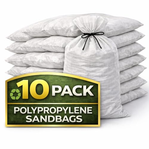 Heavy Duty Sandbags Pack of 10 33 x 76 cm (13 x 30) Polypropylene Reusable Flood Defense Bags for Construction Debris & Garden Waste