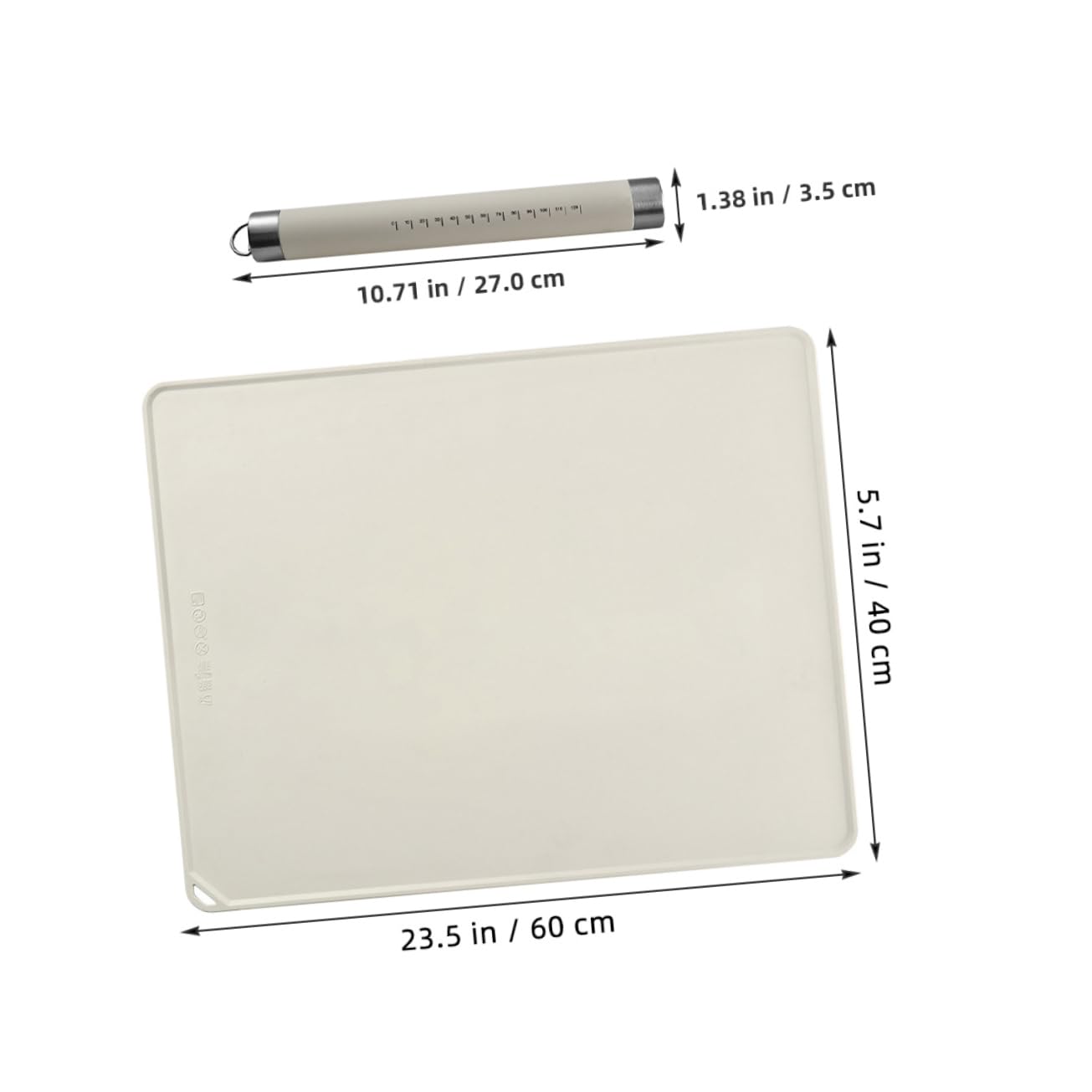 Beige Silikon Küchenbackmatte mit Teigroller 1 Satz aus Edelstahl