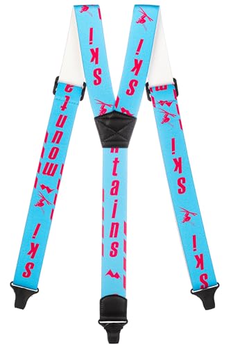 Olata Bretelle Elastiche a Forma di X e Y, Regolabili, per Salopette da Sci (Blu/Rosa). Y-Forme - Clip di Plastica (Adulto)