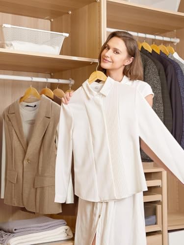 Image of STAR WORK Multi Functional Solid Wooden Suit Hangers, Coat Hangers, Natural Finish with 2 Shoulder Notches 360 Degree Swivel Hook (16)