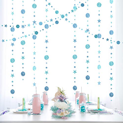 Image of Blue Party Decoration Blue Star Circle Dot Hanging Garland Hanging Streamer Decorations Glitter Star Bunting Banner Twinkle Backdrop for Wedding Anniversary Baby Shower Birthday Christmas