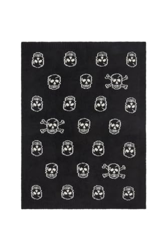 Image of Barefoot Dreams CozyChic Skull Stroller Blanket, Black-Cream, 30 inchx40 inch