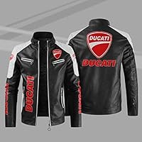Chaquetas De Cuero para Hombre - Estampado Ducati Nuevos Abrigos A Prueba De Viento Chaqueta De Moto Chaqueta con Cuello Levantado - Regalos para Adolescentes-C||L