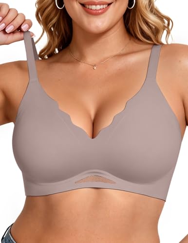 Vertvie Seamless Jelly Bras for Women No Underwire Supportive, Grey, 3XL