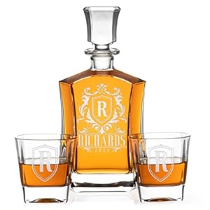 Personalized Whiskey Decanter Set – 5 Design Options – Limited Edition Custom Liquor 25 oz, 750ml Liquor Decanter w…