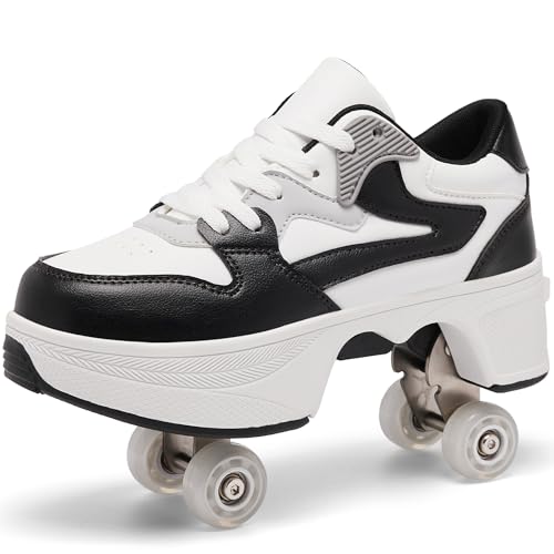 Best Roller Skate Shoes for Fun & Fitness 15 ANEFUN 4 Wheel Pop-Up Roller Skate Shoes for Women Men Girls Boy Fashion Outdoor Indoor Quad-Skates for Kids & Adults White/Black
