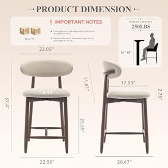 COLAMY Counter Height Bar Stools Set of 3, Upholstered Barstools with Back, Mid Century Modern Stools with Wood Legs for Kitchen Island Dining Room, Beige