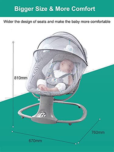 أرجوحة كهربائية للأطفال الرضع، كرسي هزاز محمول وقابل للتعديل بمحرك ومكبر للصوت يعمل بالبلوتوث لتشغيل الموسيقى، مصمم بـ 5 تروس تمايل، تهويدات مضبوطة مسبقا وجهاز تحكم سهل الاستخدام