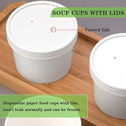 Image of 50 Pack 12oz White Soup Cups with Lids Disposable Paper Ice Cream Cups | Vented Paper Dessert Cups with Lids Hot Soup Cups Microwavable and Freezer Safe To Go Bowls with Lids for Hot, Soup Ice Cream