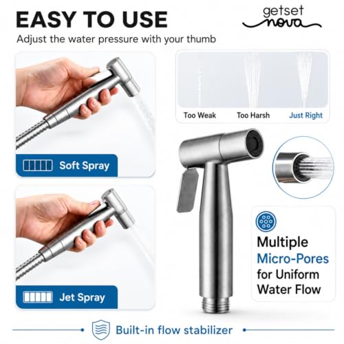 Image of Health Faucet Stainless Steel Jet Spray Gun for Toilet | Silver & Copper Ion Shield Kills 99% Germs | Leak-Proof Bathroom Health Faucet 1 Year Warranty (Jet Spray)