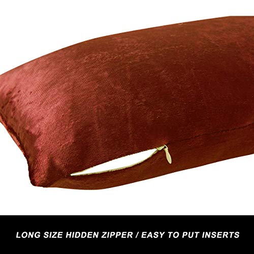 Image of GIGIZAZA 2 Pack Decorative Lumbar Pillow Covers, Velvet Burnt Orange, 12 x 20 Inch, Solid, Living Room, Bed, Chair, Window Seat, Office, Car