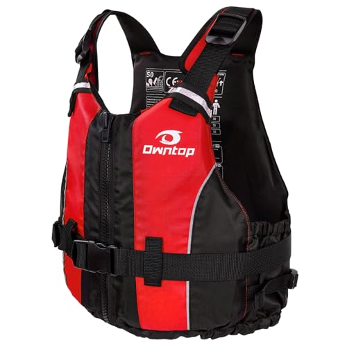 Owntop Chaleco de Ayuda a la Flotabilidad para Adultos, Chaleco de Flotación de Espuma con Bolsillo, Chaleco de Natación para Paddleboarding, Kayak, Sup, Pesca   Rojo M/L