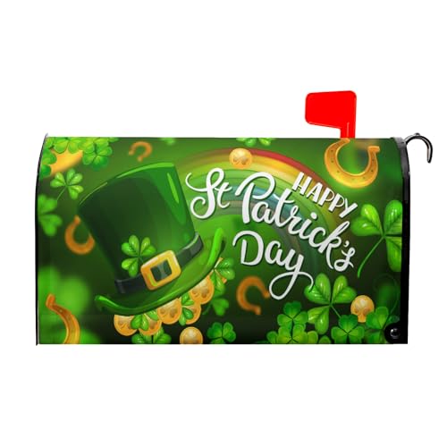 Image of Happy St. Patrick's Day Shamrock Clovers Rainbow Green Hat Mailbox Cover - Magnetic, Standard Size 18 inch X 21 inch