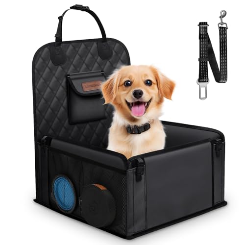 Looxmeer Seggiolino Auto per Cani, Trasportino per Cani Impermeabile Antistrappo Antisscivolo per Piccola e Media Taglia con Ciotola Cintura di Sicurezza Universali per Auto SUV Camion