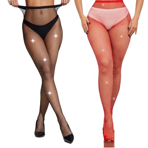 LiiYoang 2 Paires de Collants Résille Étincelants pour Femmes avec Strass, Collants Brillants à Diamants pour Fêtes, Bals, Jeux de Rôle, Festival,...