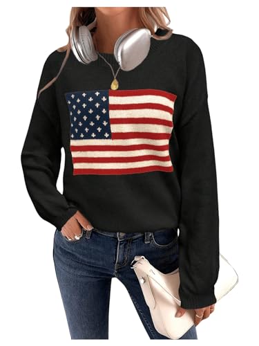 Image of GORGLITTER Women's American Flag Sweaters 2026 4th of July Outfits Fall Oversized Long Sleeve Knit Pullover Tops