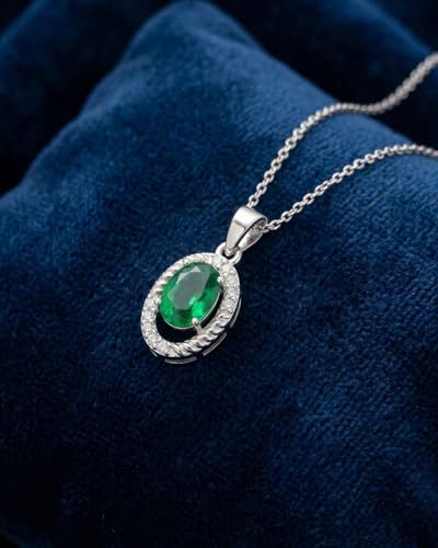 Image of Clara 925 Sterling Silver Green Pendant Necklace with Chain for Women & Girls | Platinum Plated |Minimal Daily Wear | Gift for her