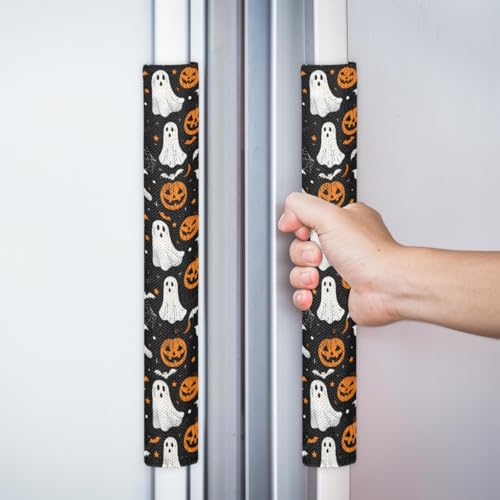 Image of Halloween Refrigerator Door Handle Covers Set of 2, Halloween Ghost Fridge Handle Covers Appliance Handle Covers Protector for Microwave Oven Stove Dishwasher, Keep Your Kitchen Appliance Clean