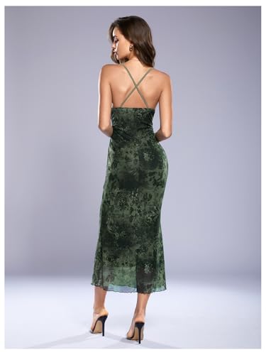 Image of SOLY HUX Women's Floral Mesh Bodycon Cami Dress Cowl Neck Sleeveless Cocktail Party Wedding Guest Long Maxi Dresses