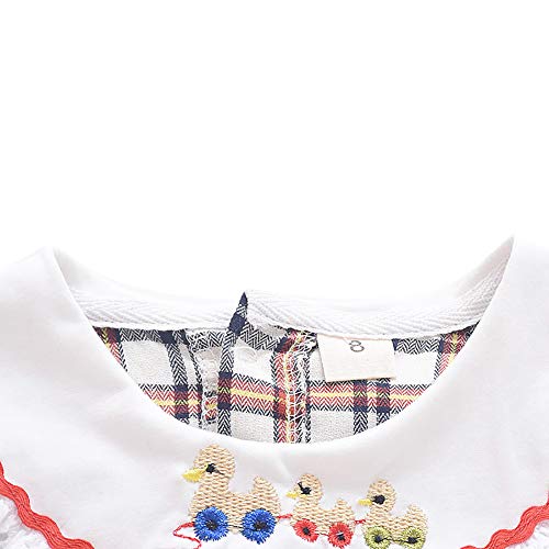Conjunto de roupa de bebê menina xadrez desenho de pato, com top de renda e calça