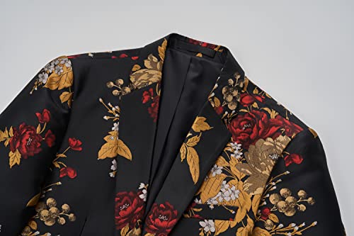 UNINUKOO Mens Floral Tuxedo Suit Jacket Casual Dress Party Flower Pattern Blazer for Men US Size 44 Black Gold2