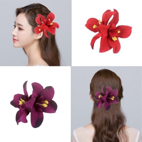 Set de 5 pinzas de cabello con flores Hawaiian Lily para mujeres y niñas, accesorio de moda bohemio para bailarinas, bodas y fiestas en la playa miniatura 4