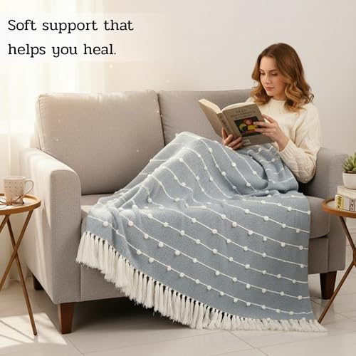SAJAVAT HOME Hand-Knitted Cotton Sofa Throw | All-Season Throw Blanket for Sofa, Bed, Couch, Chair & Travel | 80×52 Inches (204×132 cm) | Grey with Tassels | Pack of 1
