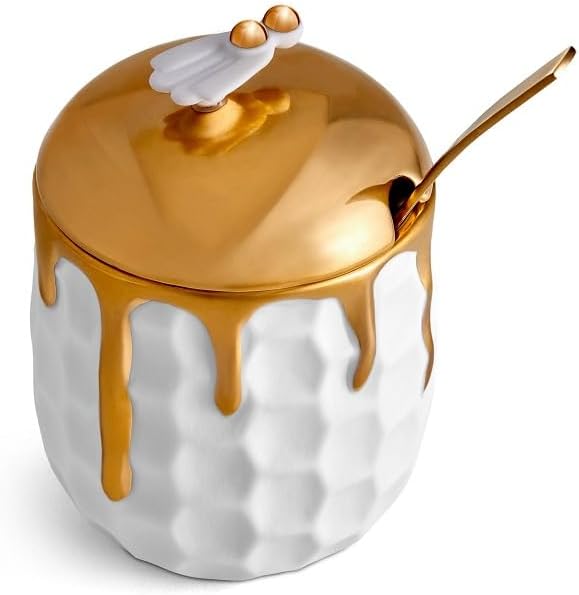Honey Pot with Beehive Design and Spoon by L'Objet