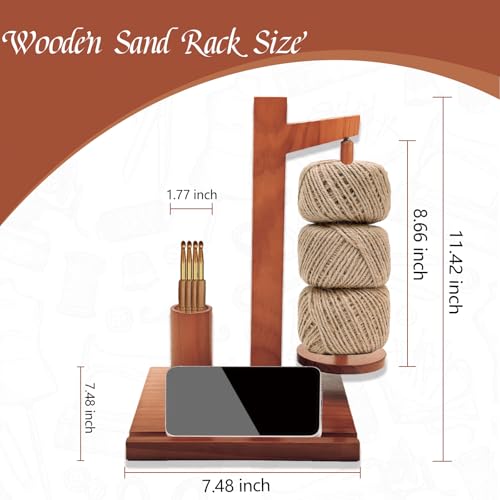 Image of BXTubuw Yarn Holder with Magnetic Rotating & Storage Tray, Wooden Yarn Spinner for Crocheting and Knitting, Crochet Gift for Knitting Lovers Thanksgiving