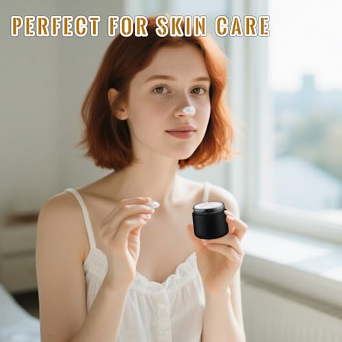 10 Pcs 60g/2oz Frosted Cream Jars Travel Size Glass Cosmetic Containers Empty Glass Jars with Wood Grain Lids for Makeup Lotion Face Cream - Black4