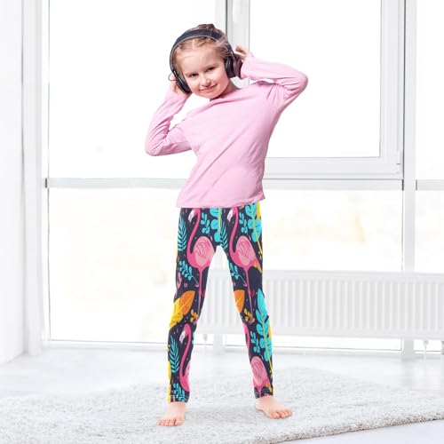 Bolaz Toddler Girls Leggings Printed Yoga Pants Leggings Pink Flamingo Blue Leaves for Kids4