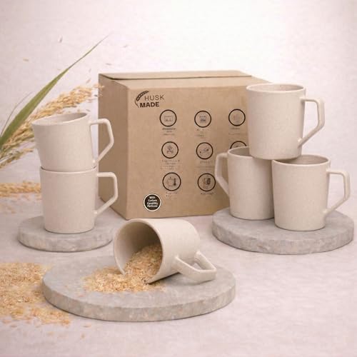 Image of Coffee Mug Set of 6 Made with Rice Husk & Bio Composite Material | TurtleBrew Travel Mug | Microwave & Dishwasher Safe | 200ml | Off-White