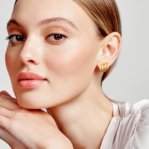 CoBi Clip on Chunky Earrings for Women, Silver 18K Gold Plated Vintage Textured Ribbed Knot Earring, Geometric Rectangle Heart Seashell Rope, Trendy Fashion Jewelry, Lightweight & Hypoallergenic, Gift4