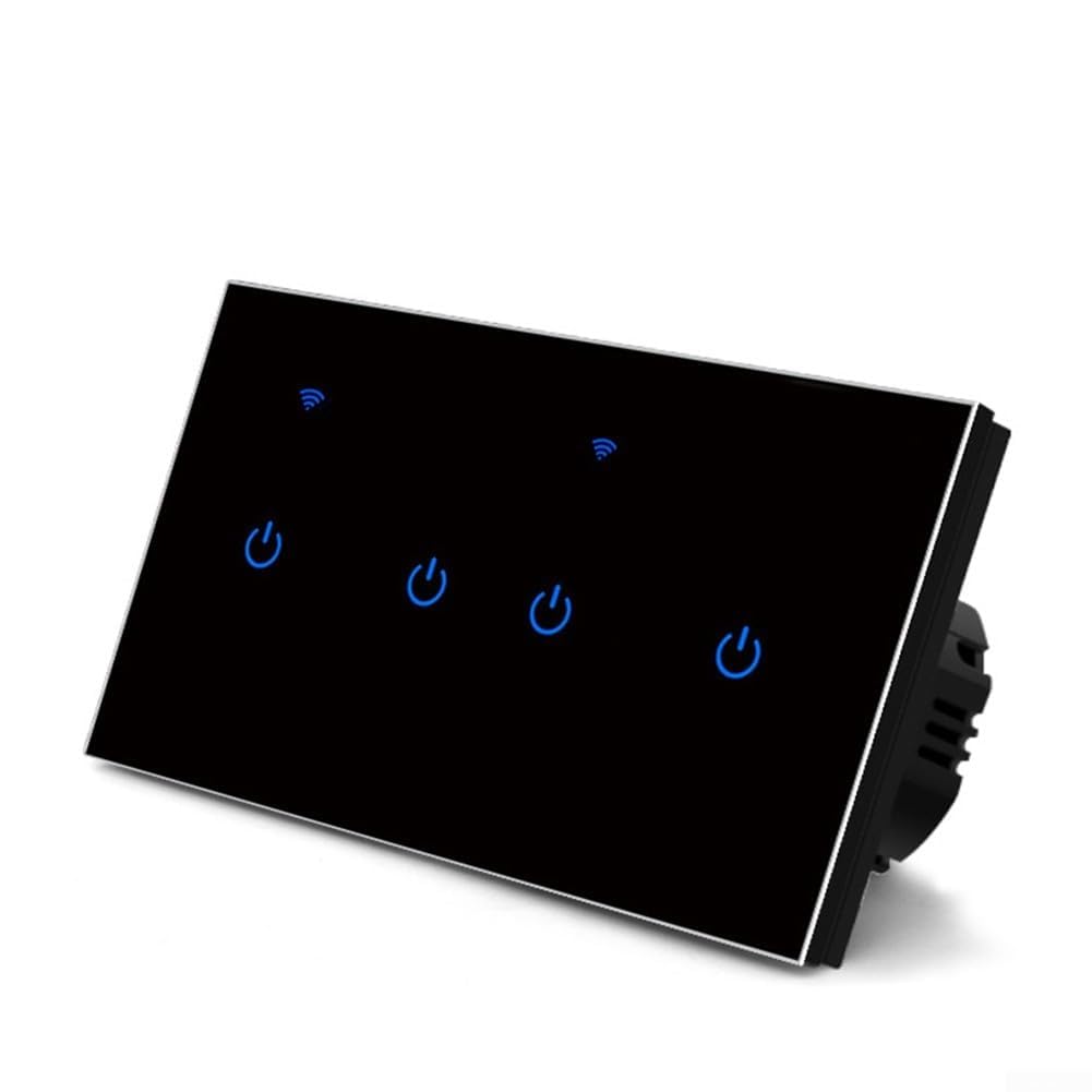 Smarter WLAN-Touch-Schalter Für Tuya-App-Fernbedienung Smarter WLAN-Lichtschalter mit Glasplatte Mit Sprachsteuerung Für den Einsatz im Homeoffice geeignet(4 Gang)