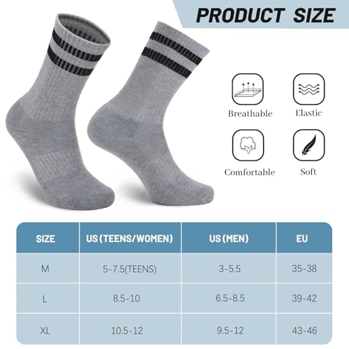 Image of Ultrafun 5 Pairs Striped Crew Socks Cotton Cushioned Athletic Sports Running Socks for Men Women Teens