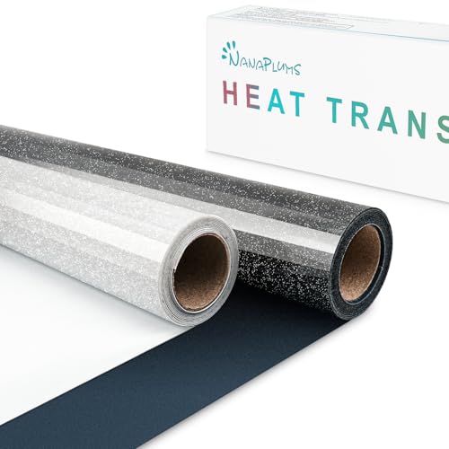 NANAPLUMS Glitzer Plotterfolie Textil - Heat Transfer Vinyl Transferfolie Plotter Flexfolie für Textilien Transferfolie zum Aufbügeln für DIY T-Shirt, Stoffe(Glitzer Weiß und Schwarz)
