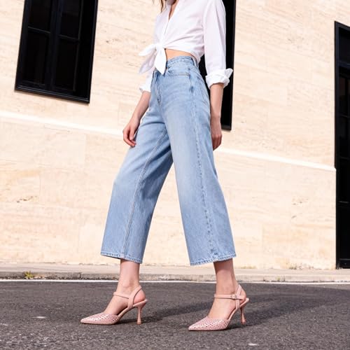 Image of CORNMOOD Stiletto Slingback Heels Pumps for Women | Glossy Patent Leather Kitten heel, Chic Dress Shoes for Modern Women, Ideal Wedding Evening Party and Work Office Outfit