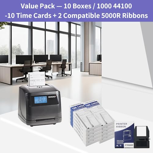44100-10 Time Cards – Compatible with Pyramid 4000/4000Pro/4000ProK & 5000 Series Time Clocks – Weekly Single-Sided, 3.5"×9" (Includes 2 × 5000R Time Clock Ribbons, 1000) by NYVKBRR - Image 2