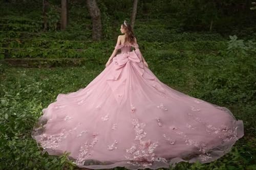Glitter 3D Flower Quinceanera Dresses Puffy Tulle Beaded Sweet 16 Dresses Lace Applique Quince Dress3
