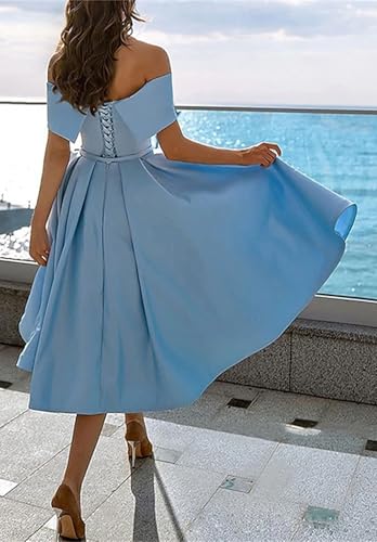 A-Line/Princess Elegant Prom Dress Cocktail Dress Off The Shoulder Short Sleeve Knee-Length with Pleated 20253