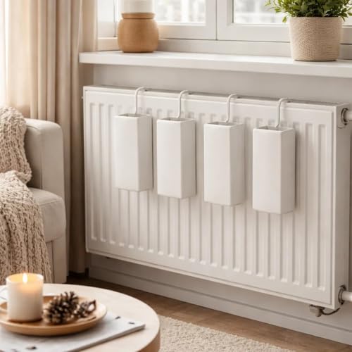 4er Set Luftbefeuchter Heizung Keramik Weiß Heizkörper Verdunster 300ml Raumluftbefeuchter ohne Strom Luftbefeuchter Schlafzimmer Büro Kinderzimmer Verdampfer Heizung