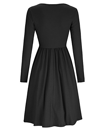 KILIG Women's Dresses Long Sleeve Casual Button Down Swing Dress with Pockets(D2-Black,XX-Large)
